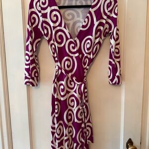 Diane Von Furstenberg Fuchsia and Cream Wrap Dress